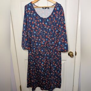 Lands End Womens Dress Plus Size 1X Blue Floral 3/4 Sleeve Flowers